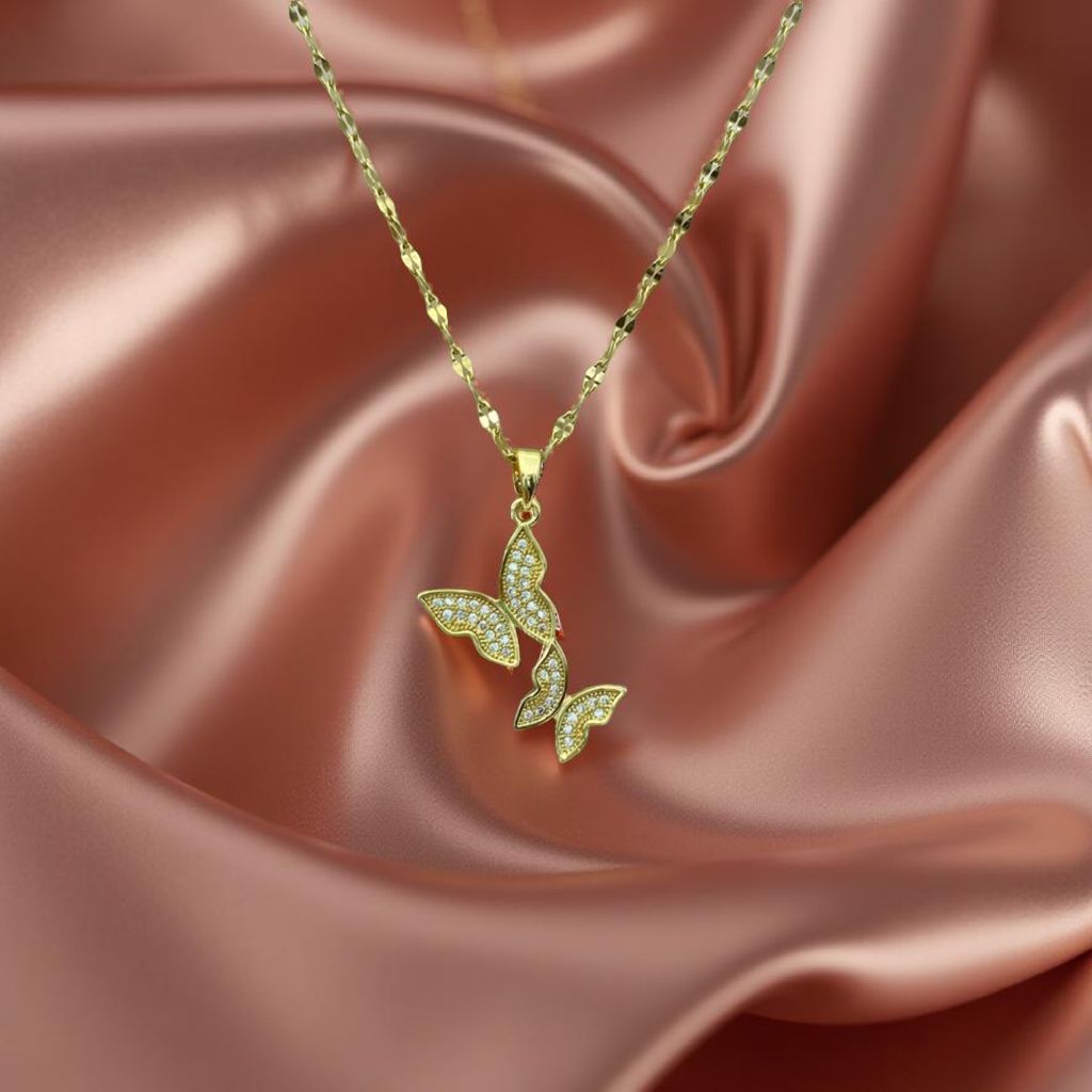 Butterfly Magic Necklace – Gold-colored stainless steel chain with zirconia