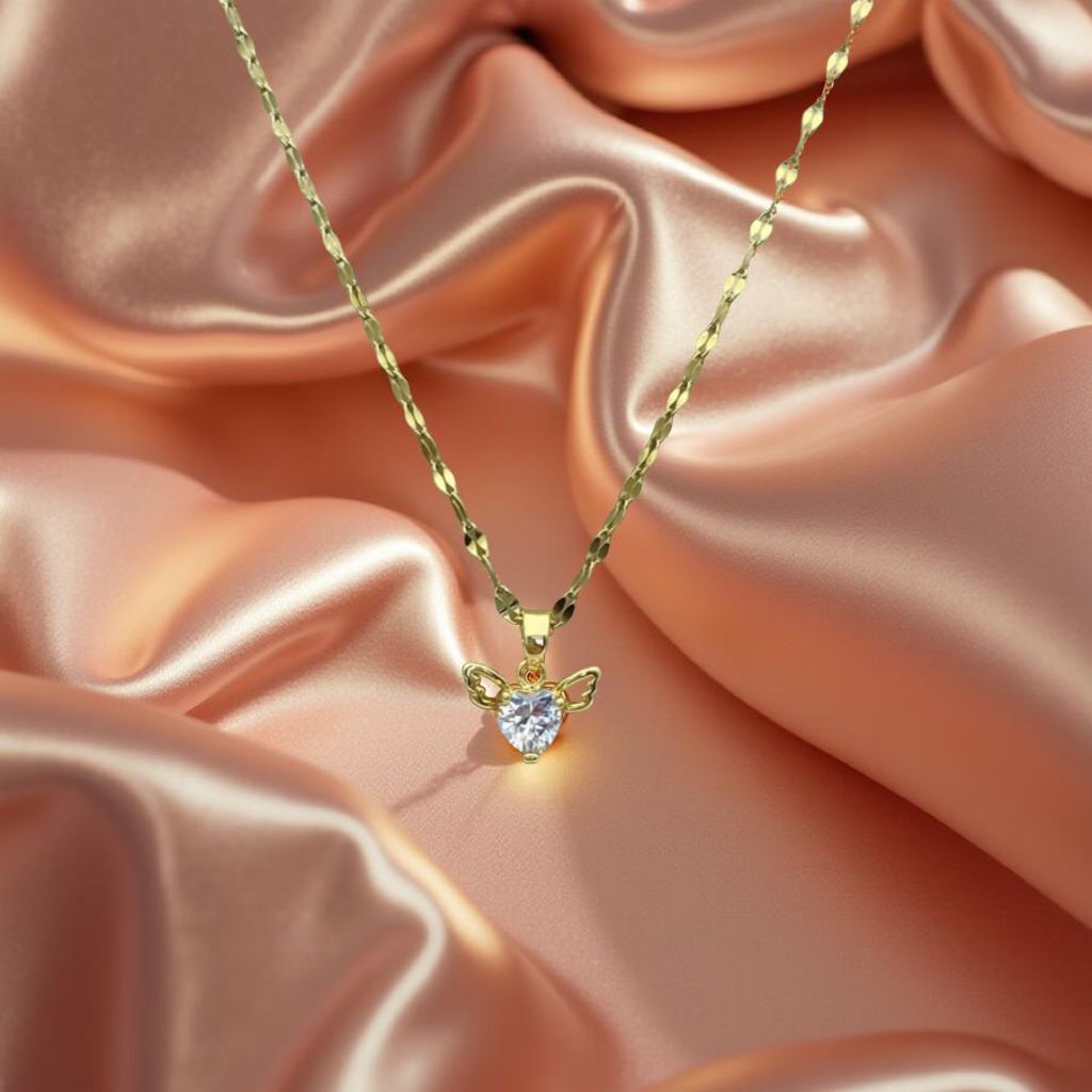 Engelsflügel Herz-Kette – Vergoldete Edelstahlkette mit Zirkonia