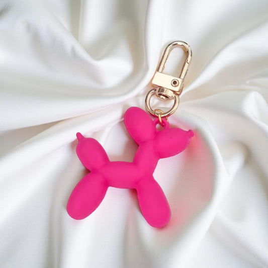Luftballonhund Schlüsselanhänger – Matt Pink mit Goldclip