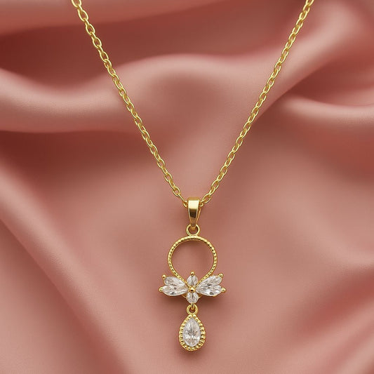 Elegante Halskette mit Zirkonia-Anhänger – Goldfarben, aus Edelstahl